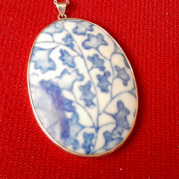 SOLD XL Sterling Cobalt Porcelain Necklace - Picture 5 of 5